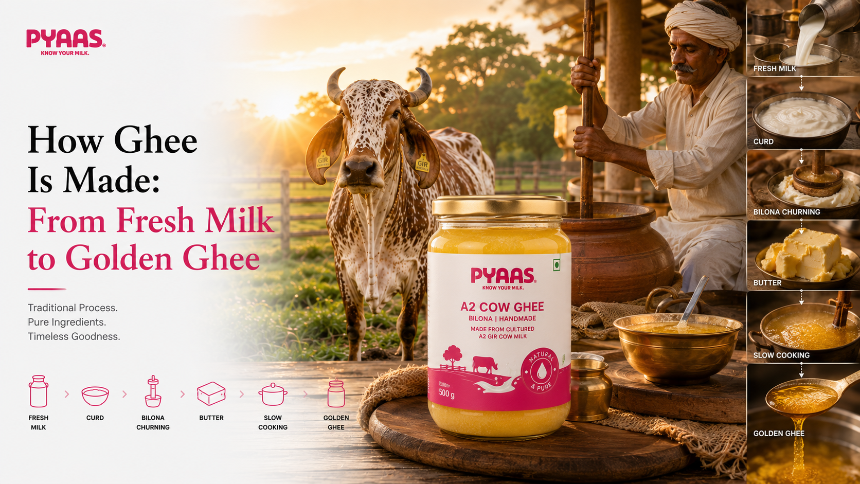 Cover image for the article How Ghee Is Made: From Fresh Milk to Golden Ghee